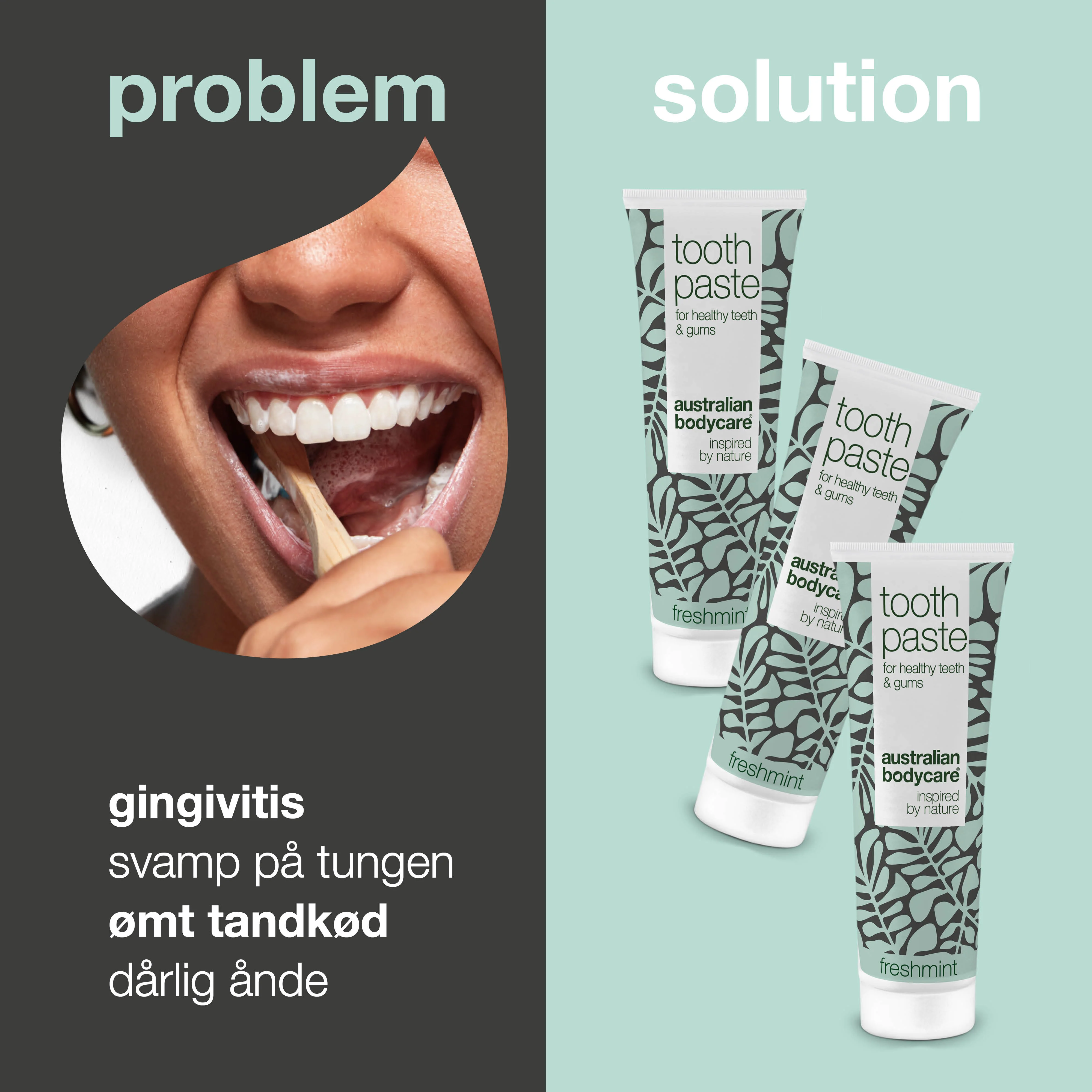 3 stk. Tea Tree Oil Tandpasta Freshmint — Til daglig pleje ved paradentose, svamp og tandkødsbetændelse - Image 2