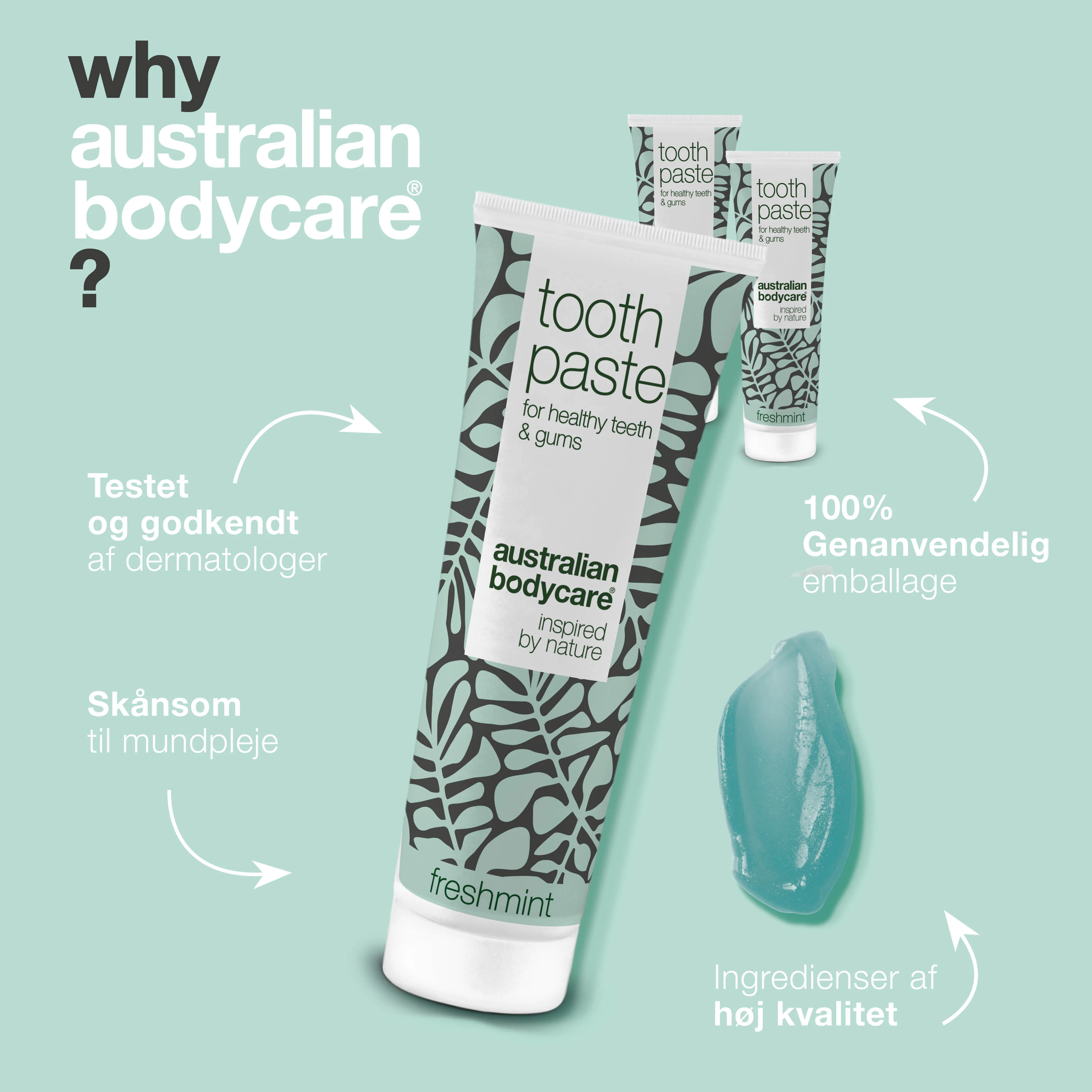 3 stk. Tea Tree Oil Tandpasta Freshmint — Til daglig pleje ved paradentose, svamp og tandkødsbetændelse - Image 4