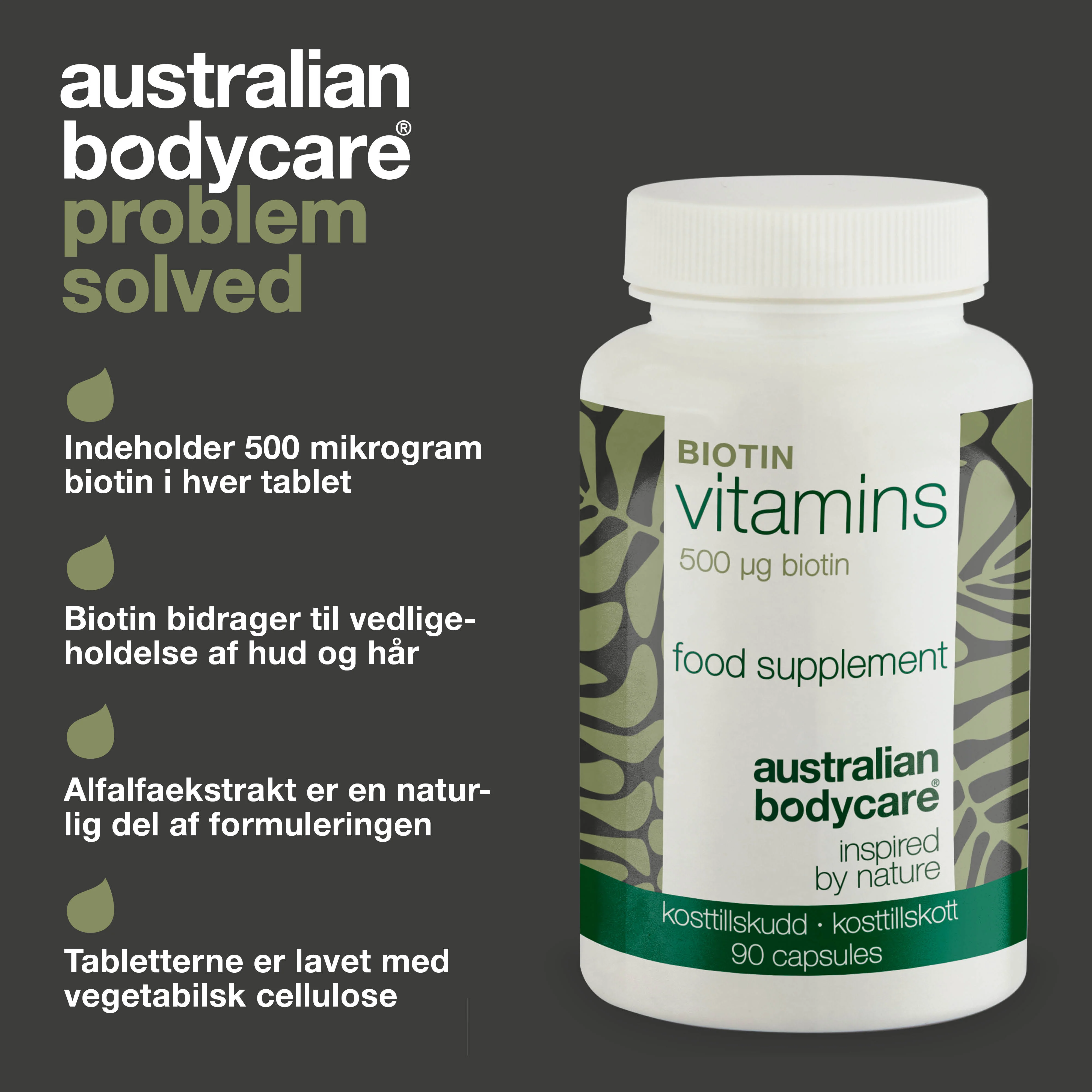 Biotin 500 µg – kosttilskud med vitamin B7 – 90 stk. — Biotin 500 µg med vitamin B7 – 90 tabletter til hud, hår og slimhinder. Indeholder biotin, Medicago sativa og vegetabilsk cellulose. - Image 3