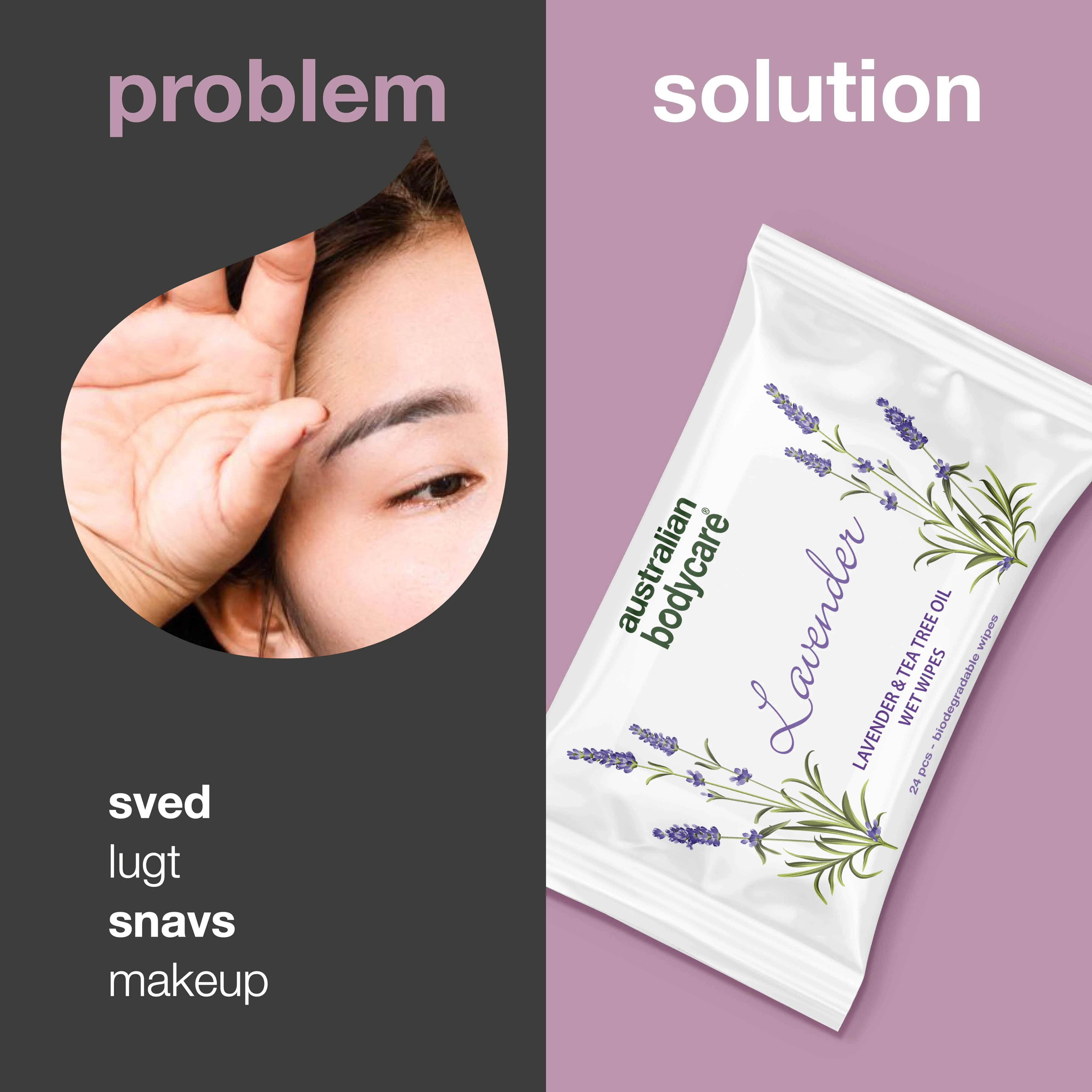 Vådservietter med Lavendel & Tea Tree Oil 24 stk. — Til rens og fugtpleje af ansigt og krop - Image 2