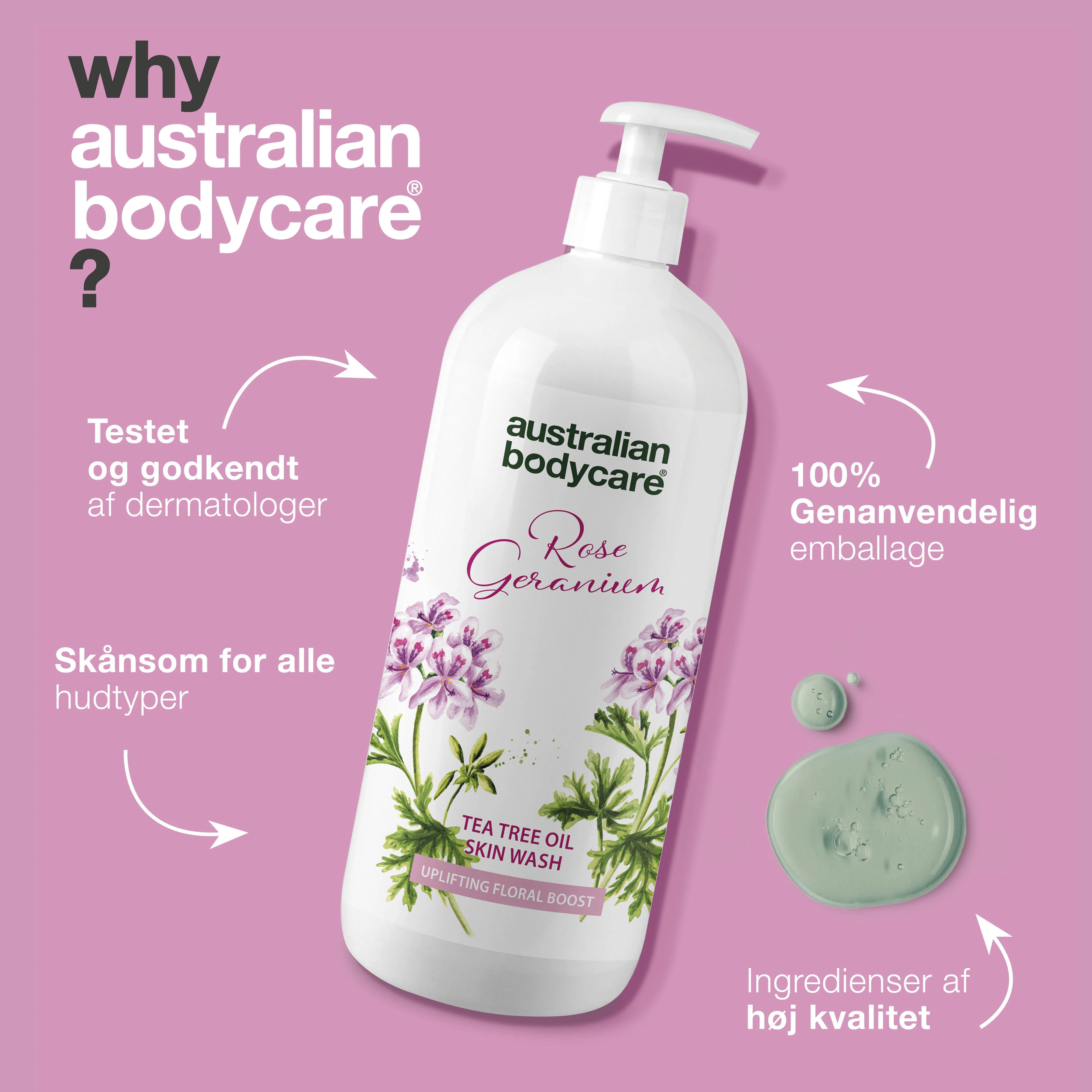 Professionel Rose Skin Wash — Dybderensende professionel showergel med Tea Tree Oil og Rose Geranium - Image 4