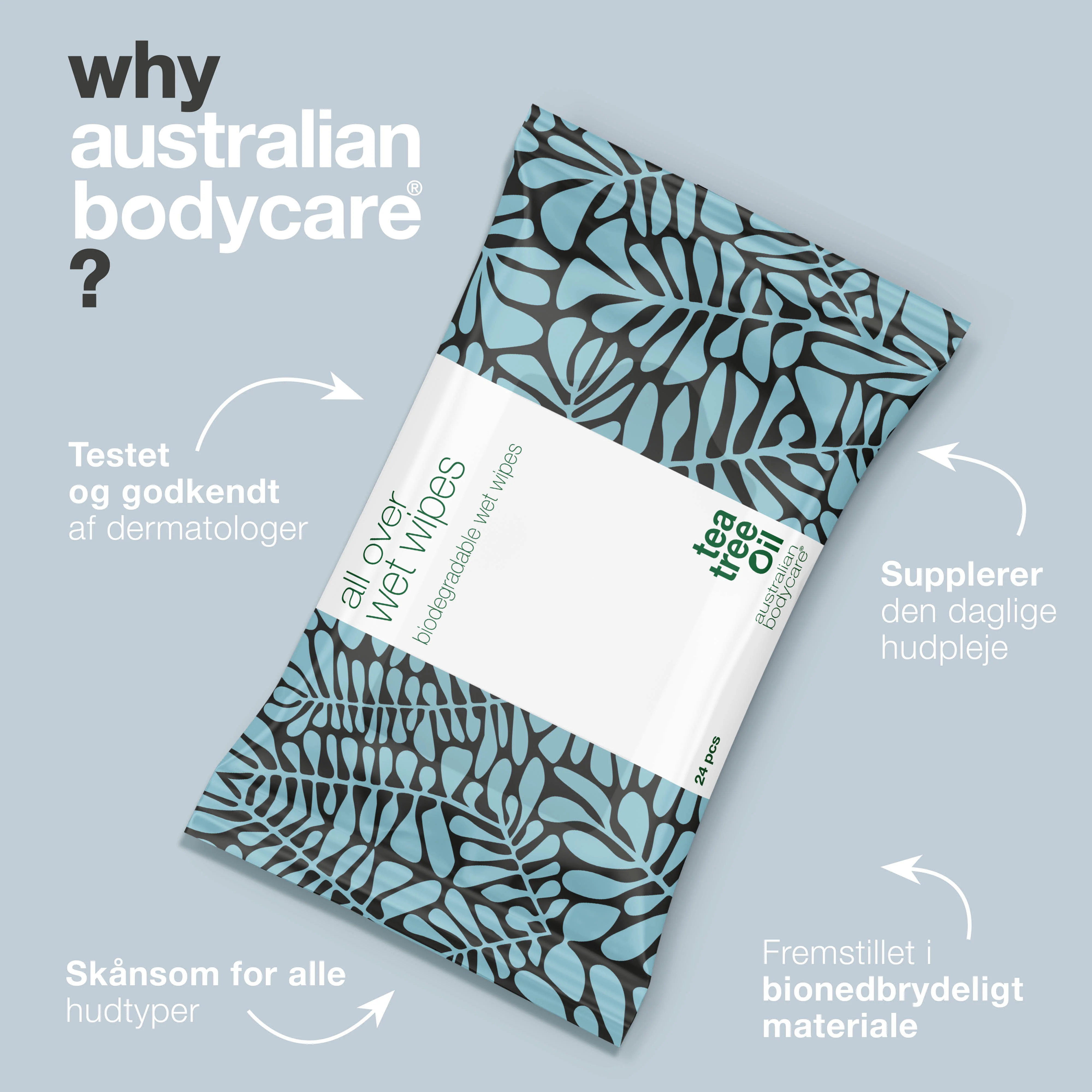 Vådservietter med Tea Tree Oil (24 stk.) — Bionedbrydelige, Renser og Opfrisker effektivt huden på kroppen - Image 4